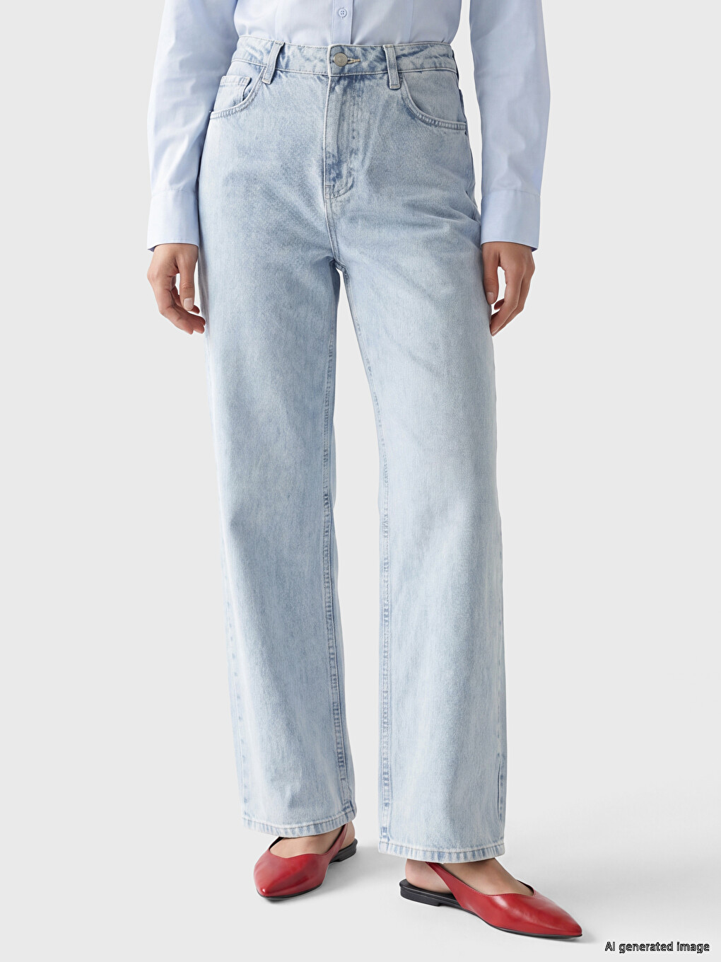 Mavi Yüksek Bel Straight Fit Kadın Jean Pantolon-1