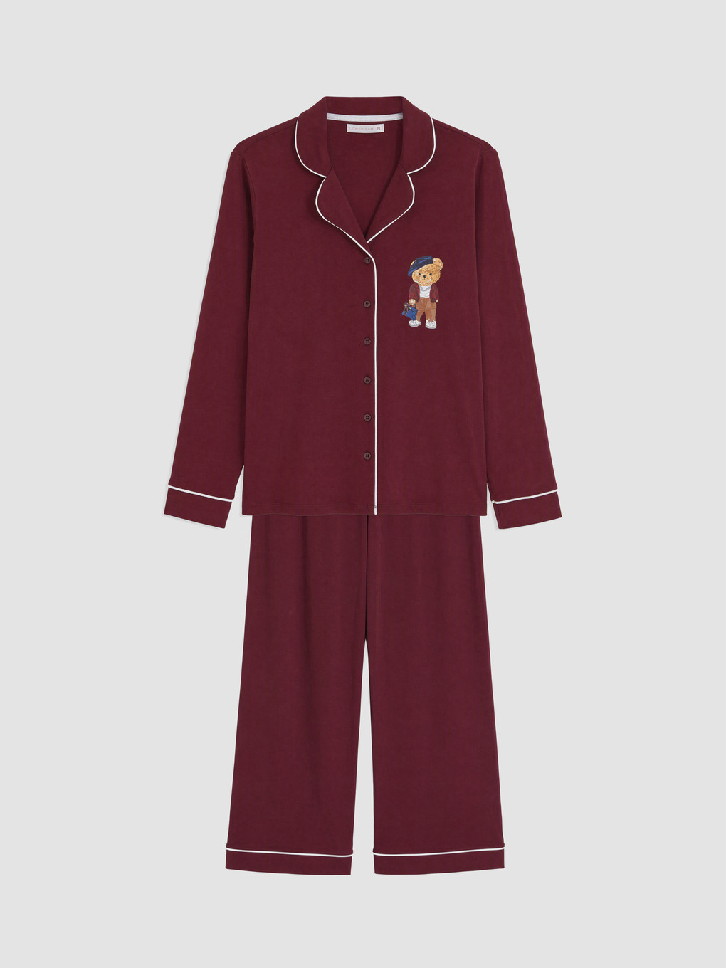 Bordo Ayı Teddy Baskılı Kadın Pijama Takımı-4