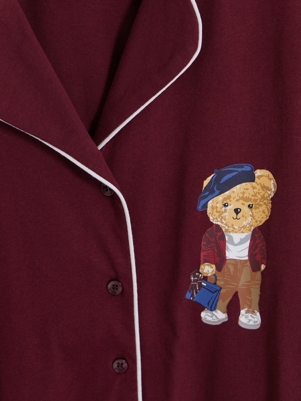 Bordo Ayı Teddy Baskılı Kadın Pijama Takımı-6
