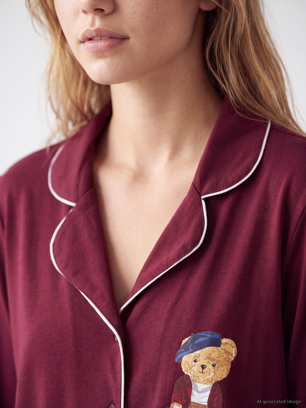 Bordo Ayı Teddy Baskılı Kadın Pijama Takımı-2