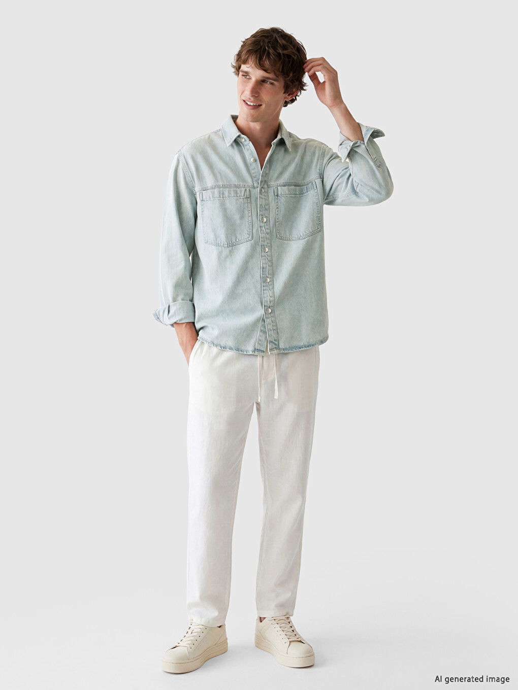 Locker Sitzendes Herren-jeanshemd-1