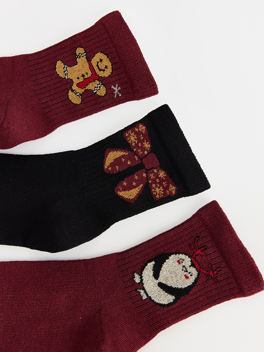 Bordo 3'lü Yılbaşı Temalı Kız Çocuk Soket Çorap-1