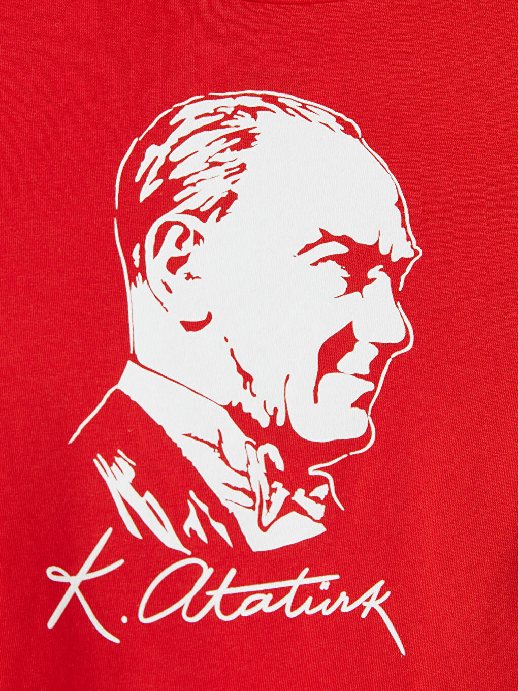 Kırmızı Bisiklet Yaka Atatürk Baskılı Kız Çocuk Tişört-2