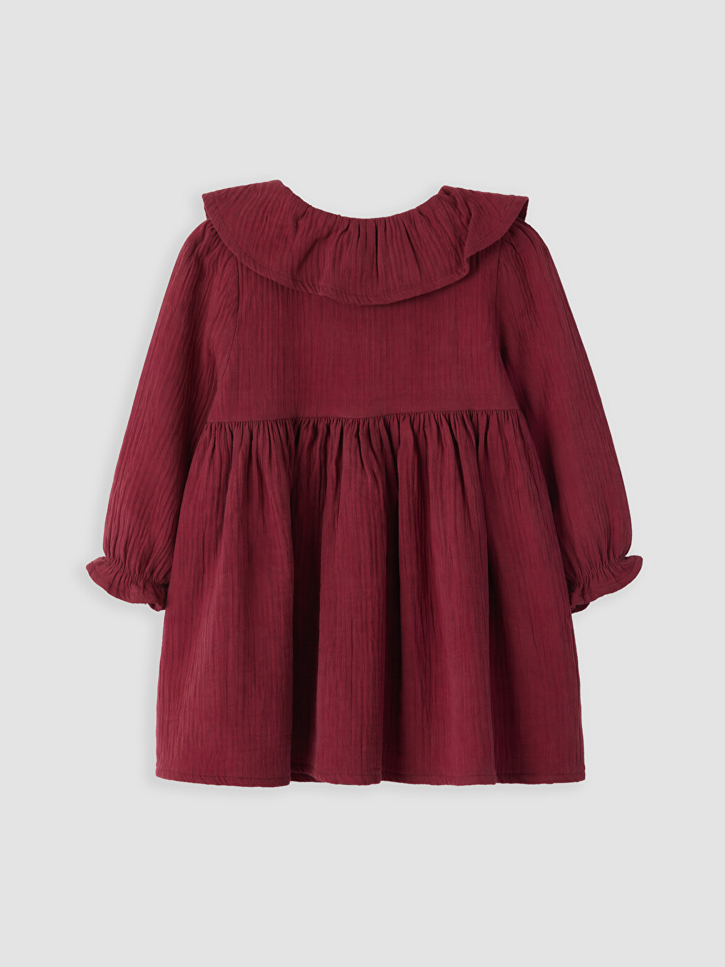 Bordo Bebe Yaka Kız Çocuk Pileli Elbise-2