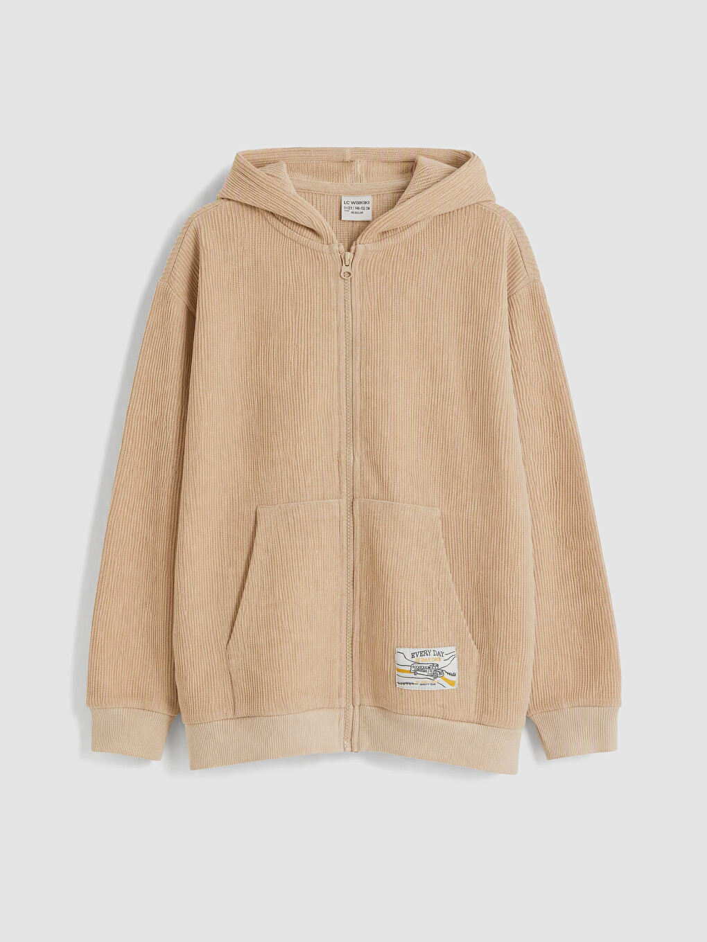 Bej Kapüşonlu Erkek Çocuk Fermuarlı Sweatshirt