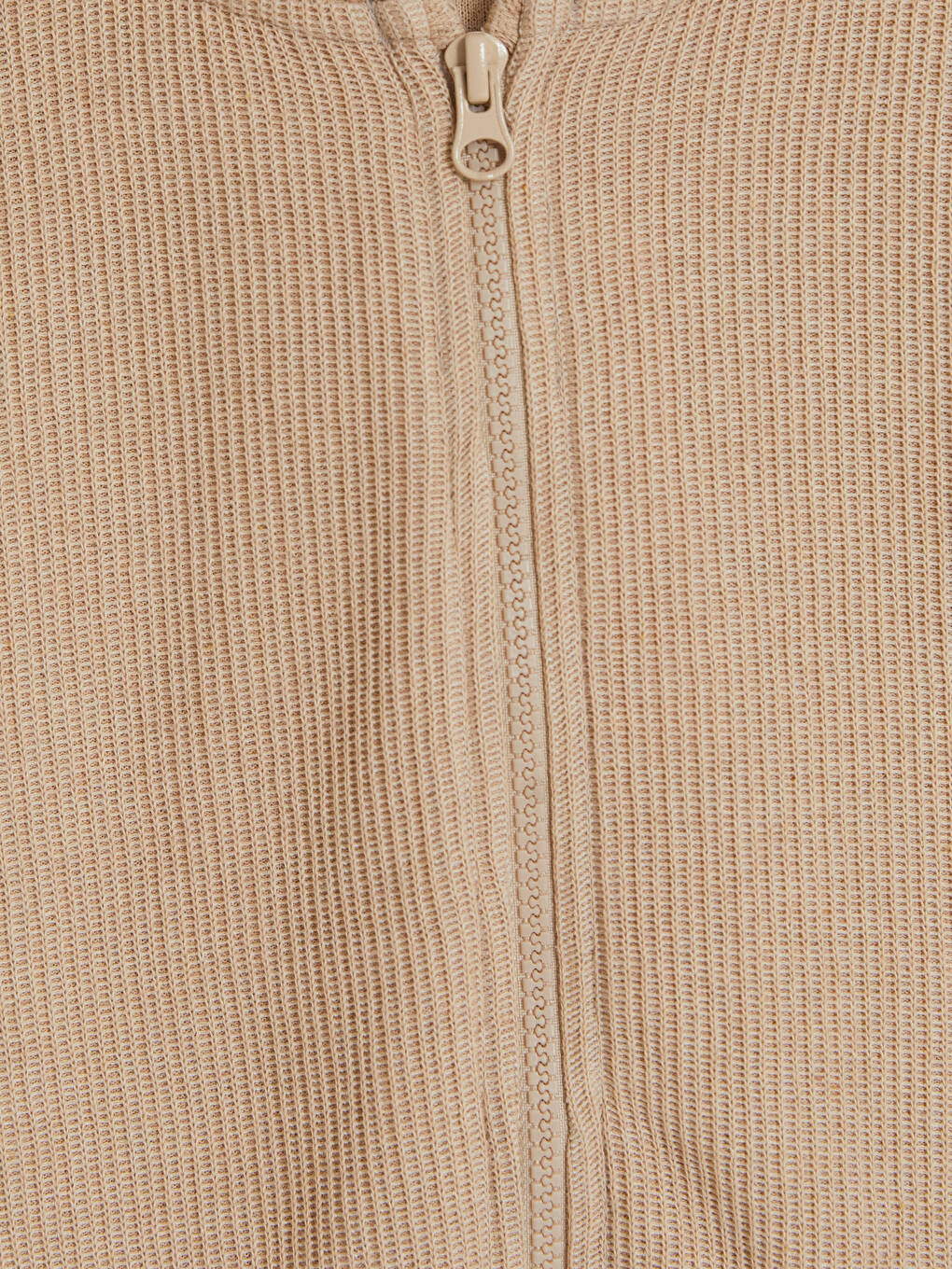 Bej Kapüşonlu Erkek Çocuk Fermuarlı Sweatshirt-1