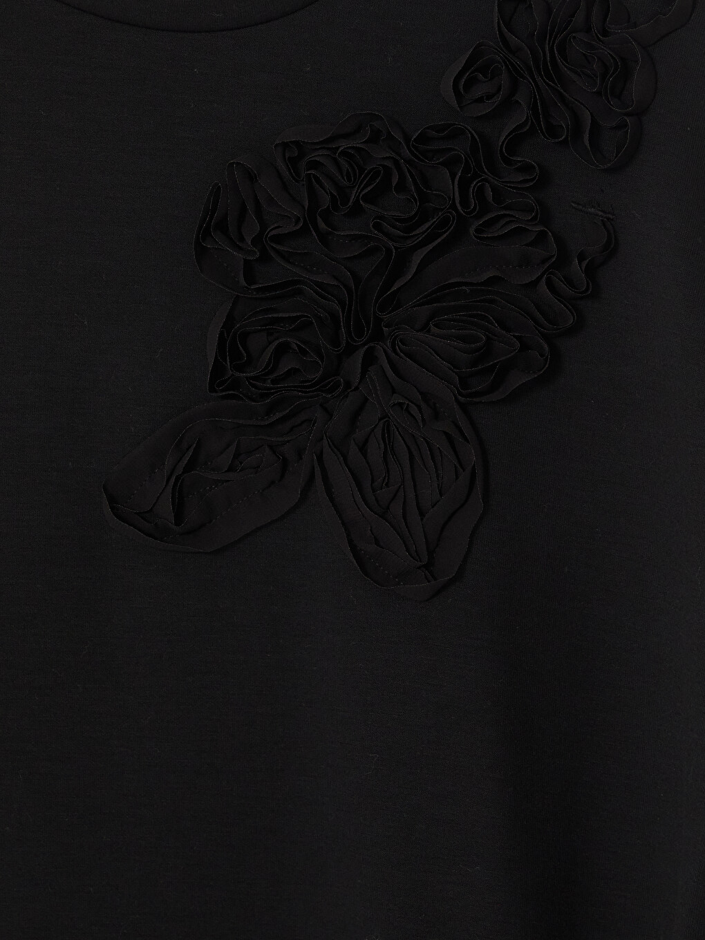 Siyah Çiçek Aplikeli Soft Touch Kadın Sweatshirt Tunik-2
