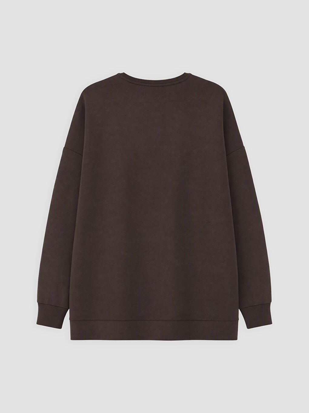 Kahverengi Çiçek Aplikeli Soft Touch Kadın Sweatshirt Tunik-1