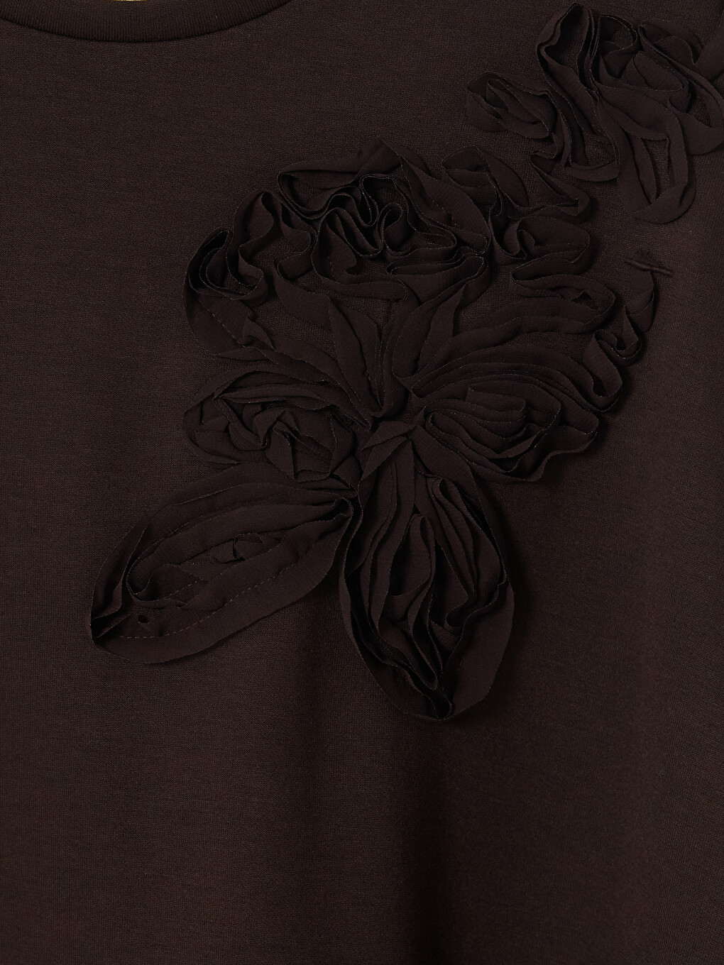 Kahverengi Çiçek Aplikeli Soft Touch Kadın Sweatshirt Tunik-2