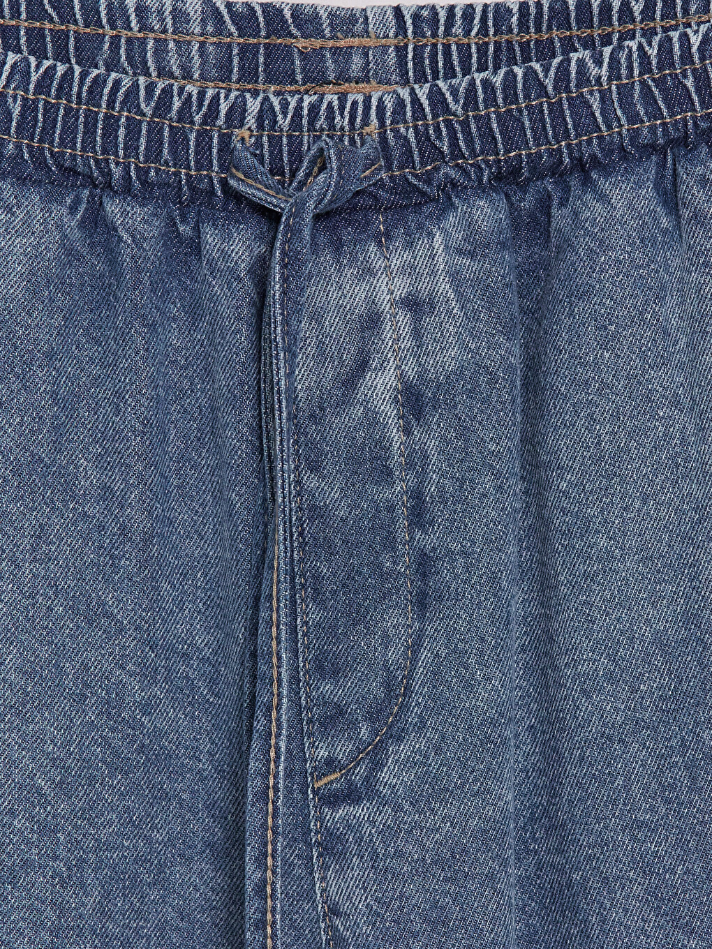İndigo Beli Lastikli Wideleg Kadın Jean Pantolon-1