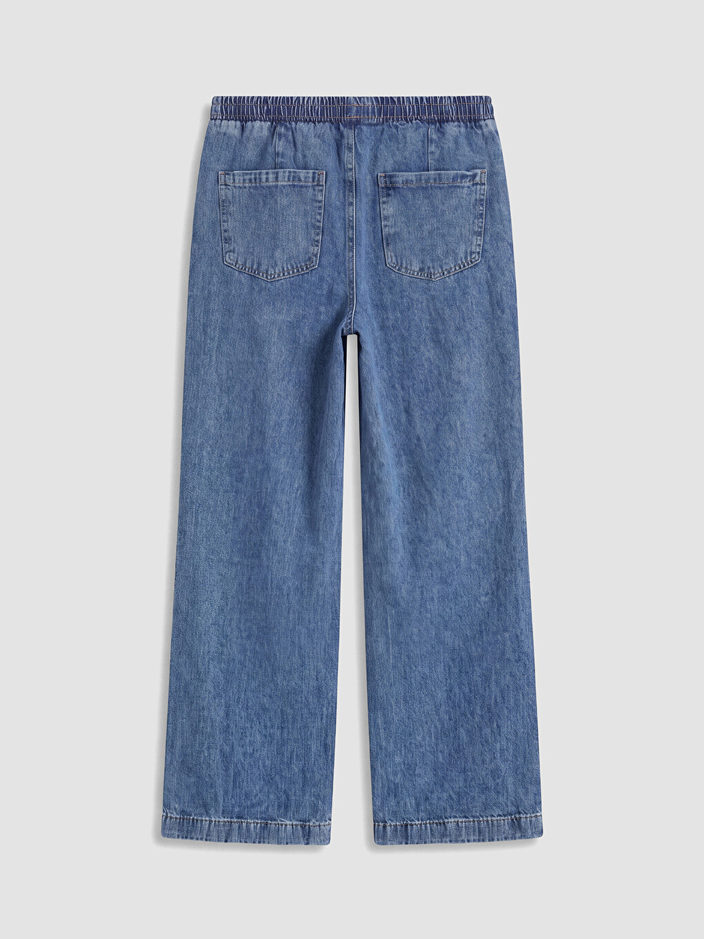 İndigo Beli Lastikli Wideleg Kadın Jean Pantolon-2
