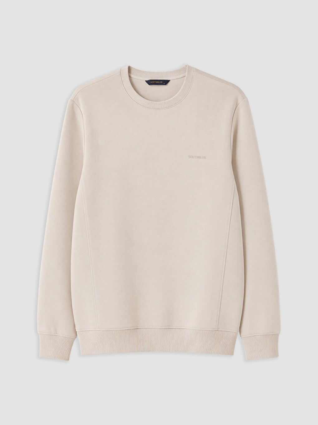 Bej Bisiklet Yaka Erkek Sweatshirt