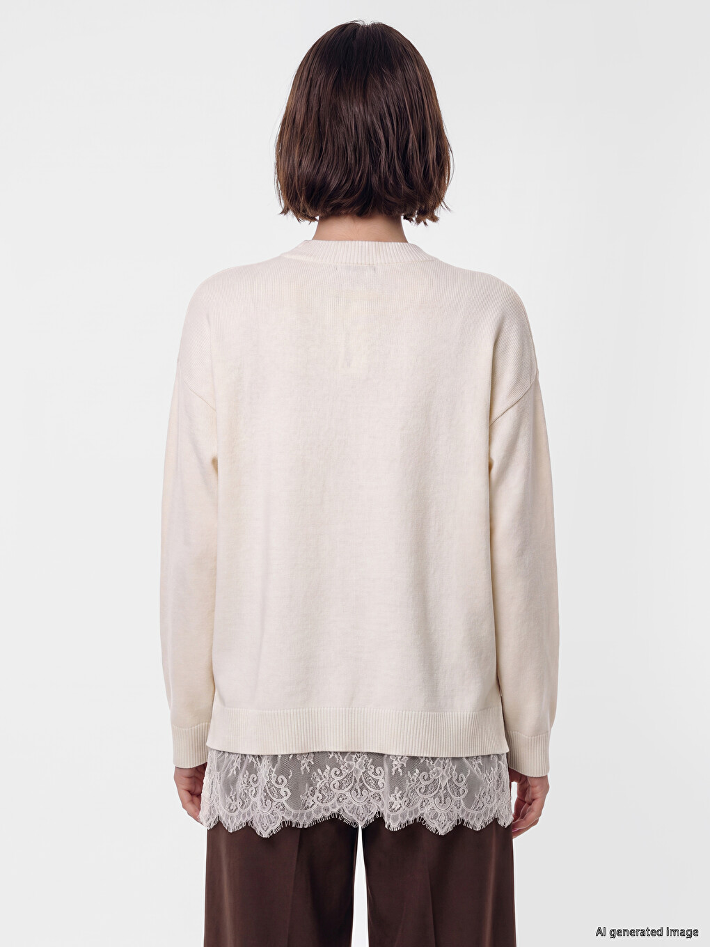 Crew Neck Lace Detailed Women's Knitwear Tunic-3