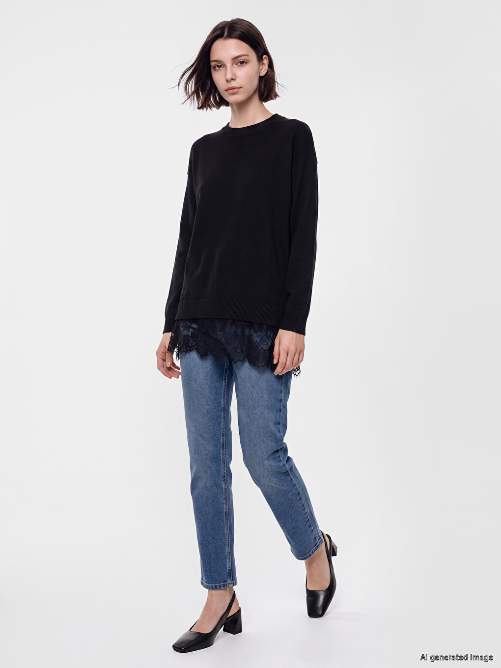 Crew Neck Lace Detailed Women's Knitwear Tunic-1