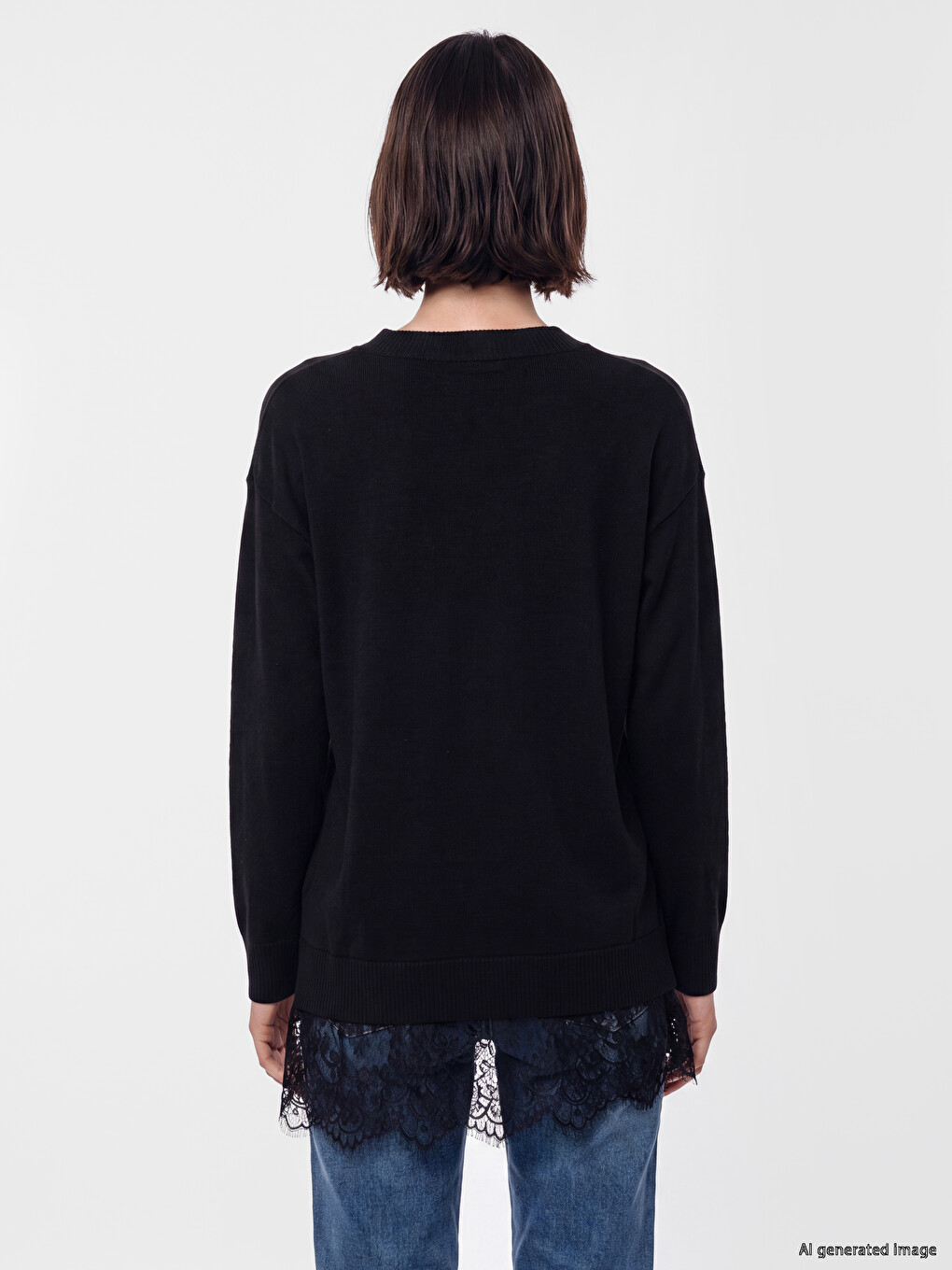 Crew Neck Lace Detailed Women's Knitwear Tunic-3