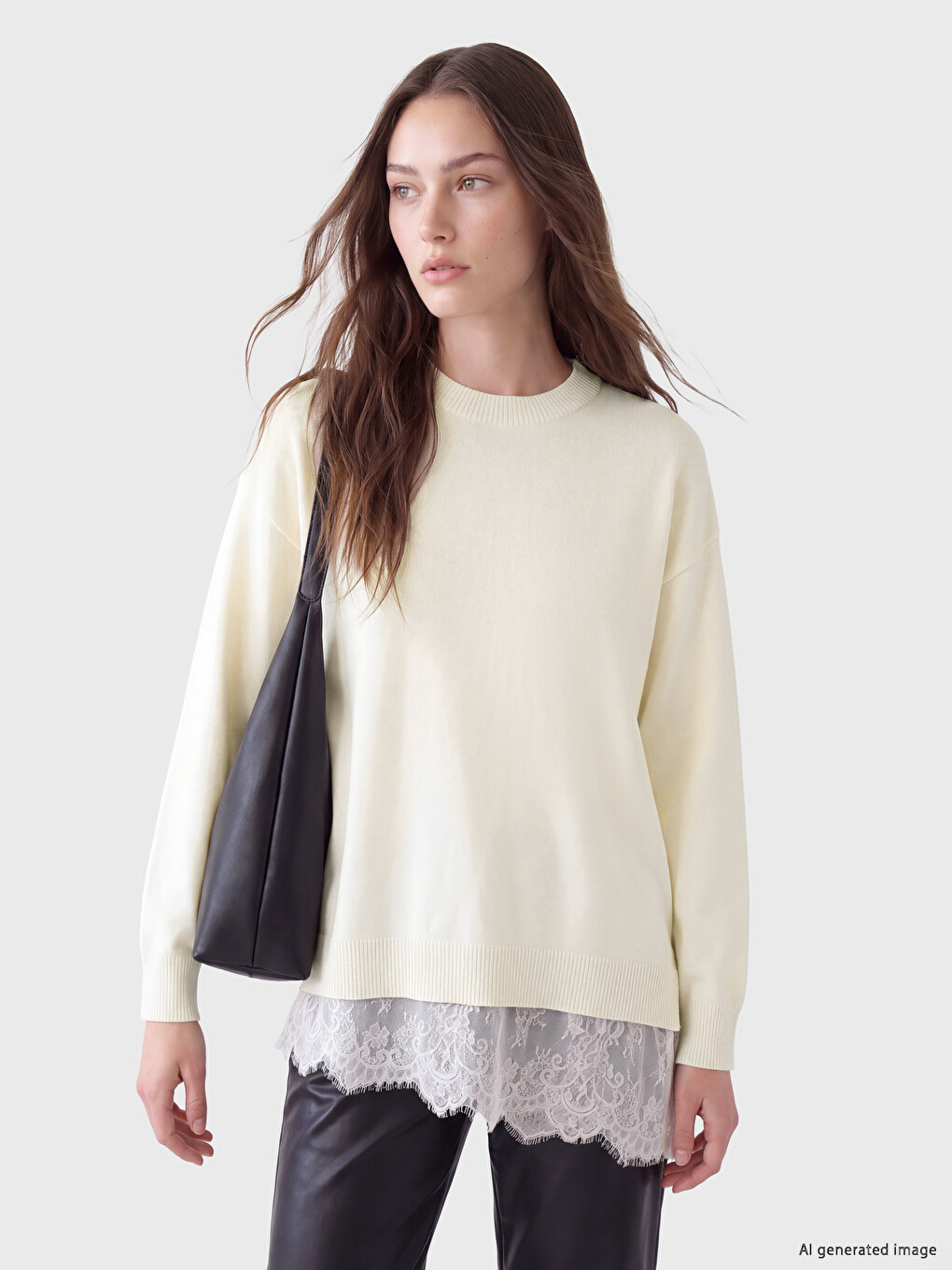 Crew Neck Lace Detailed Women's Knitwear Tunic
