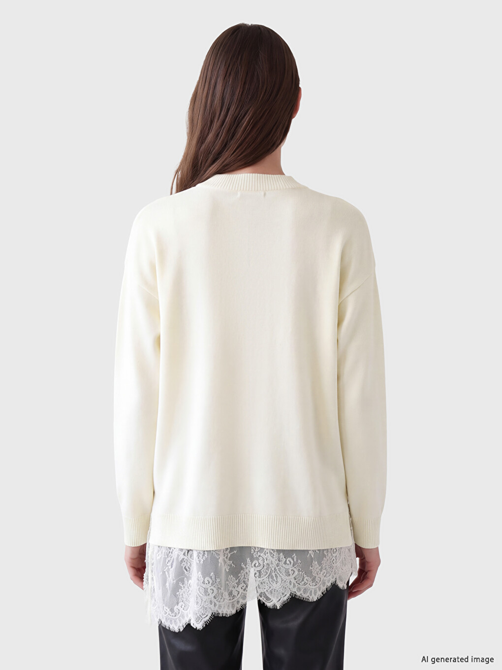 Crew Neck Lace Detailed Women's Knitwear Tunic-3