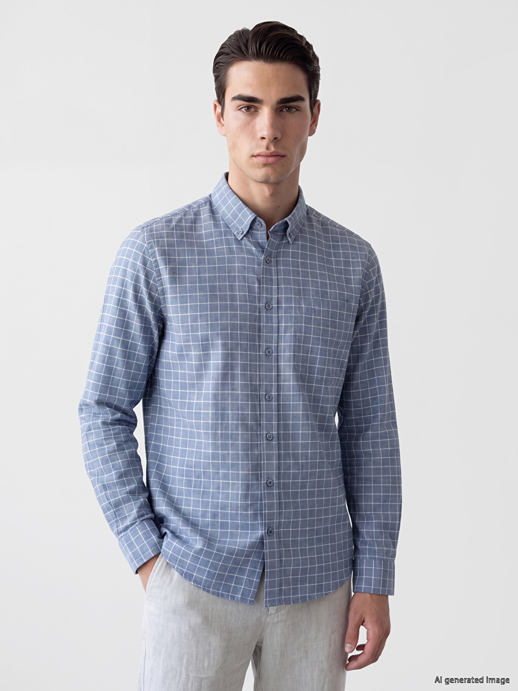 Regular Fit Plaid Oxford Men's Shirt