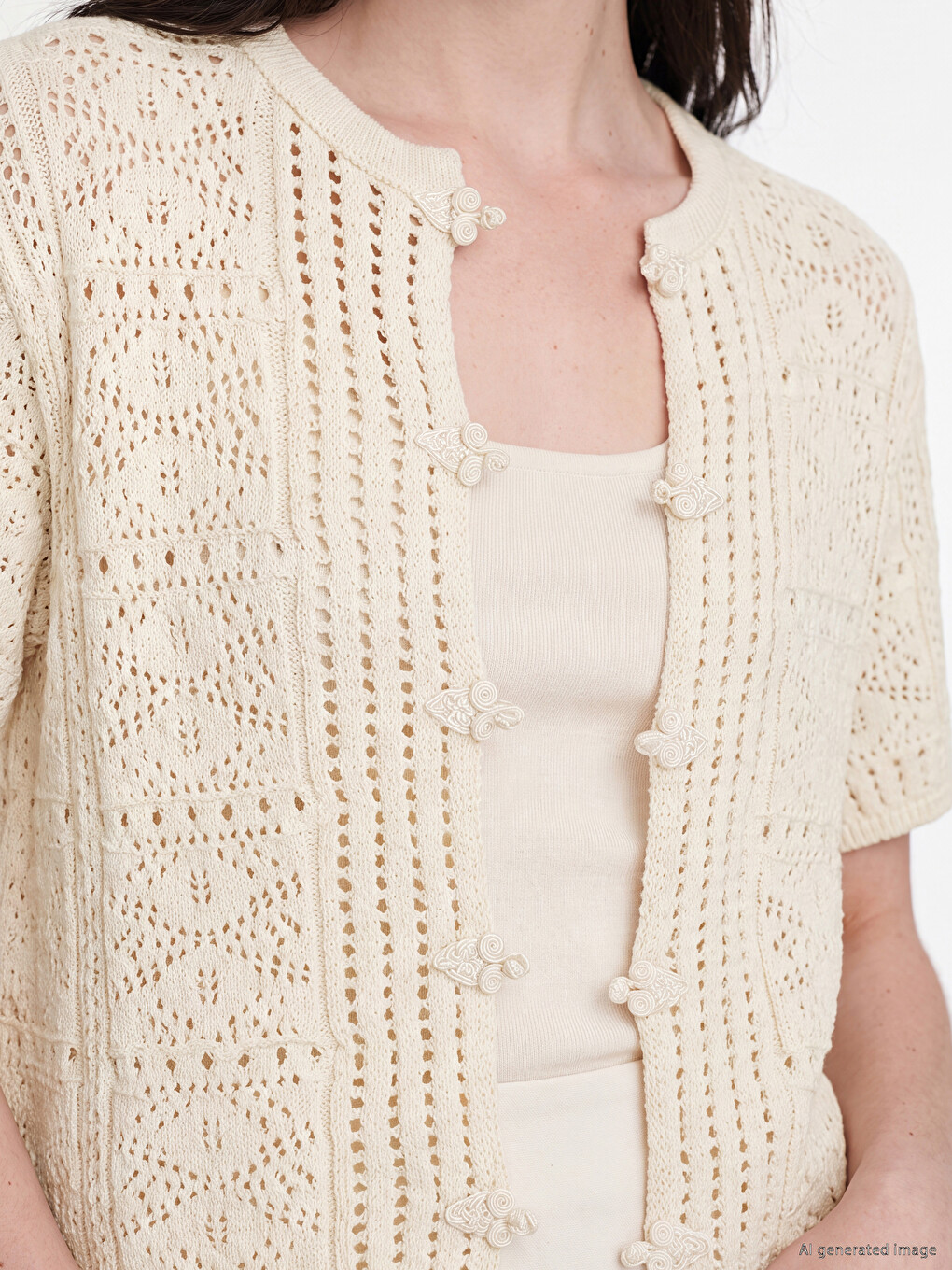 Crew Neck Open-knit Women's Knitwear Cardigan-2