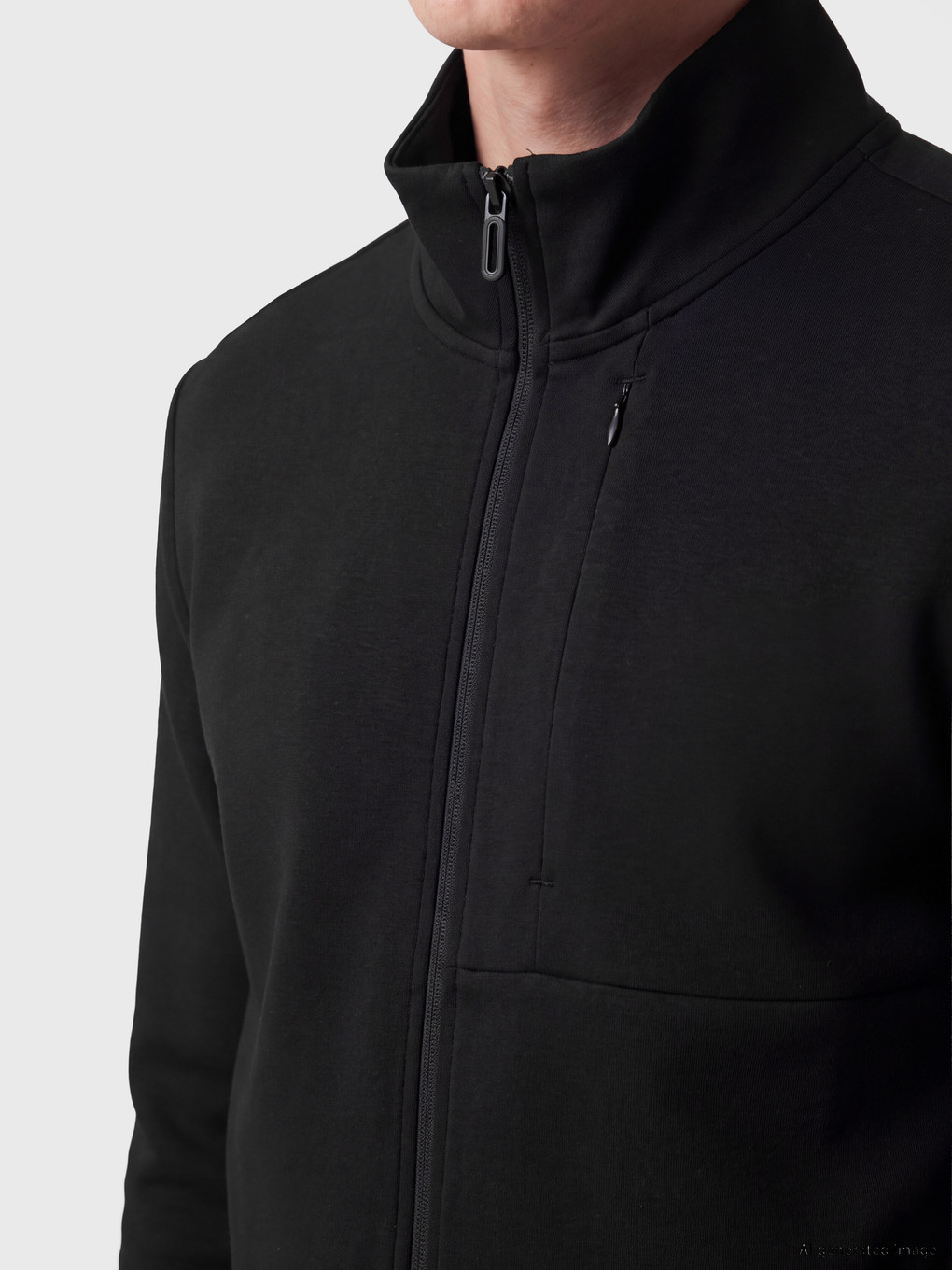Siyah Dik Yaka Erkek Fermuarlı Sweatshirt-2