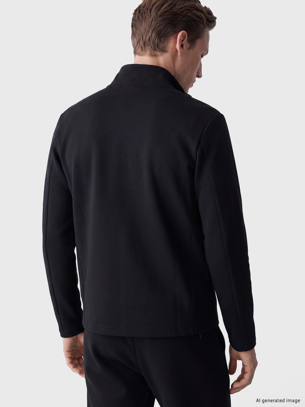 Siyah Dik Yaka Erkek Fermuarlı Sweatshirt-3