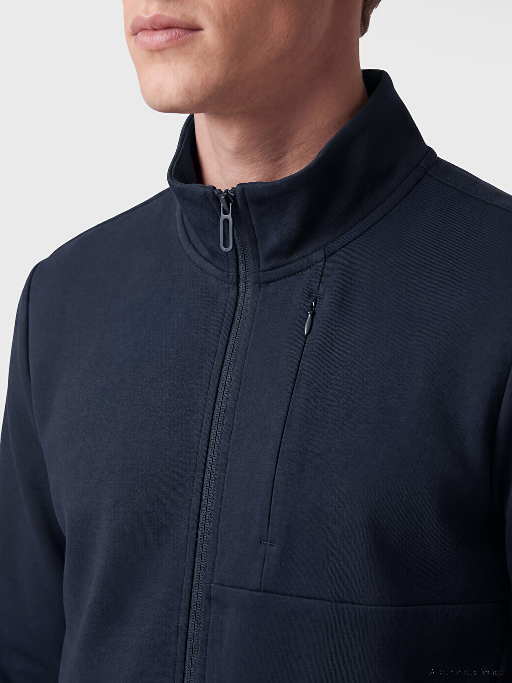 Lacivert Dik Yaka Erkek Fermuarlı Sweatshirt-2