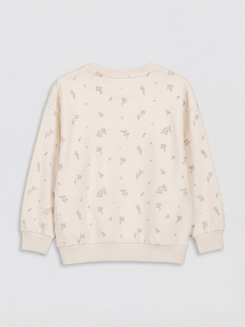 Ekru Bisiklet Yaka Çiçekli Kız Çocuk Sweatshirt-1
