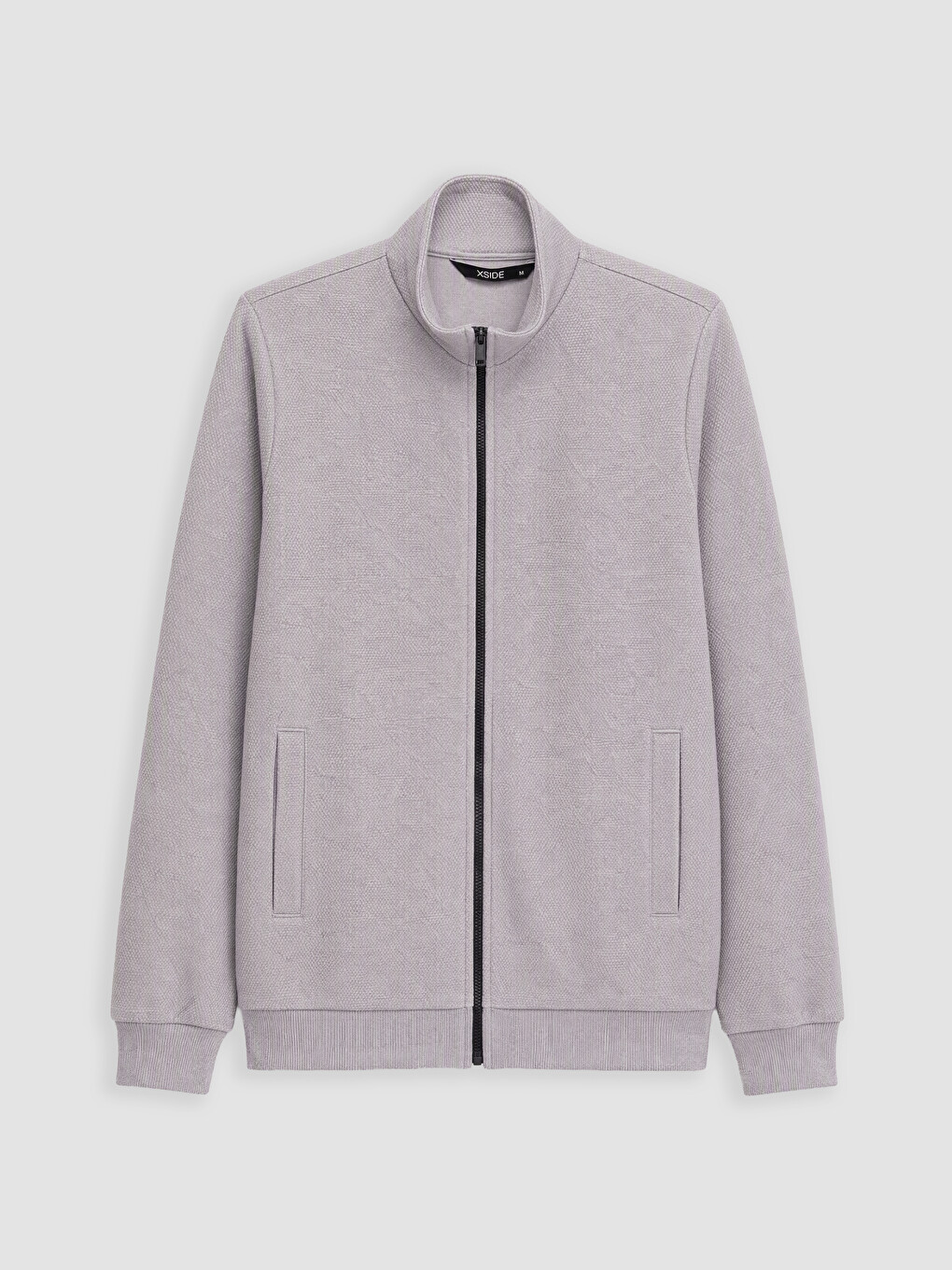 Gri Dik Yaka Erkek Fermuarlı Sweatshirt