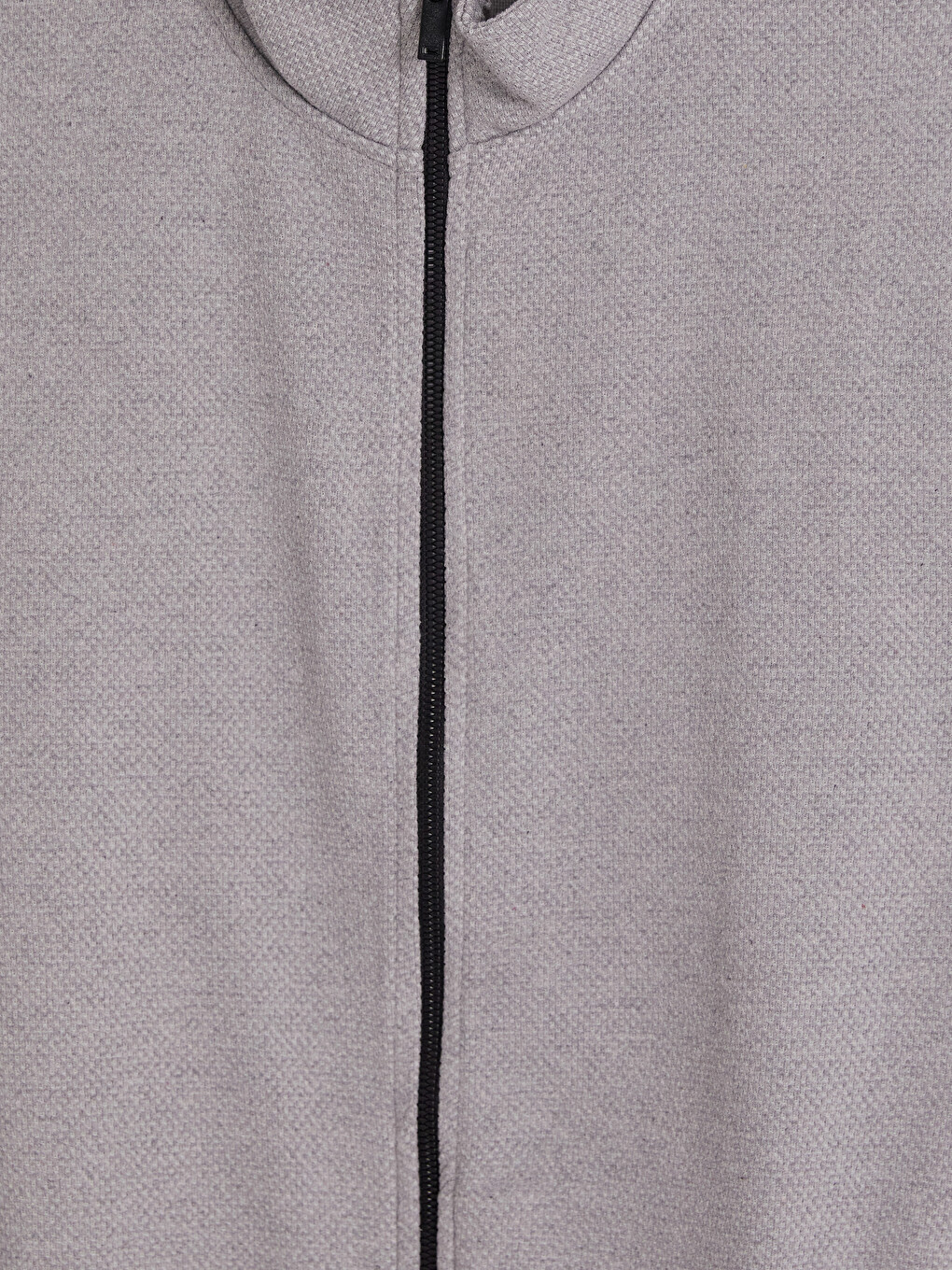 Gri Dik Yaka Erkek Fermuarlı Sweatshirt-1