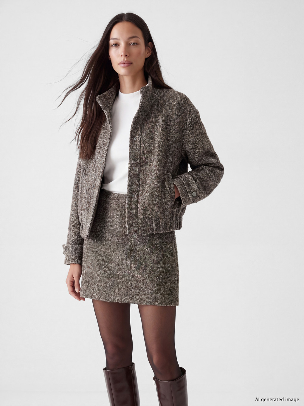  Waist Zippered Mini Tweed Skirt