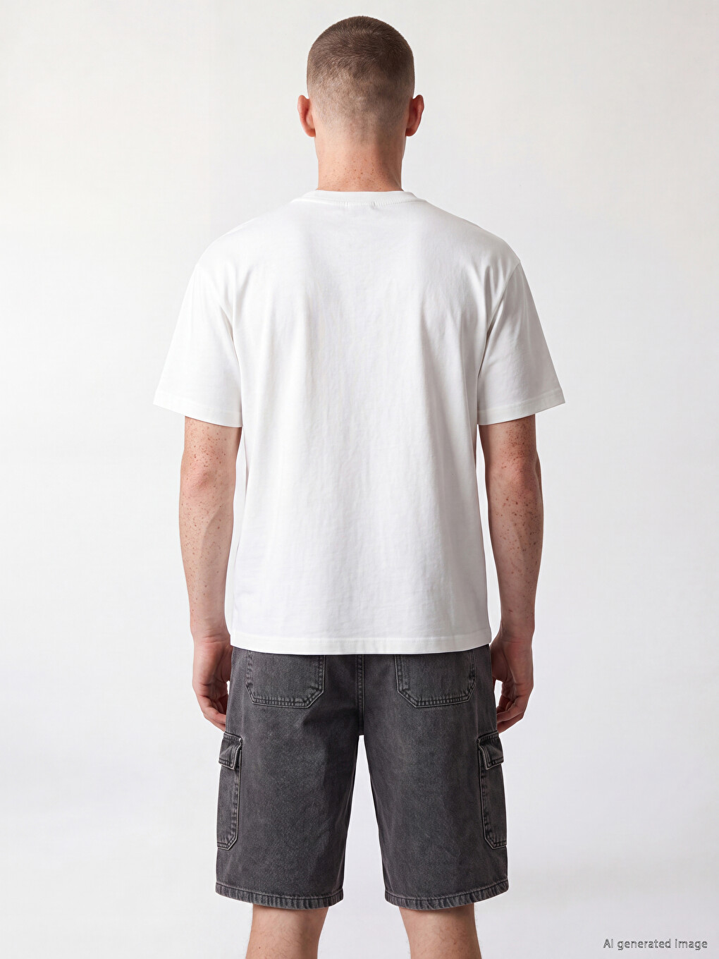 Beyaz Loose Fit Soft Touch Erkek Tişört-3