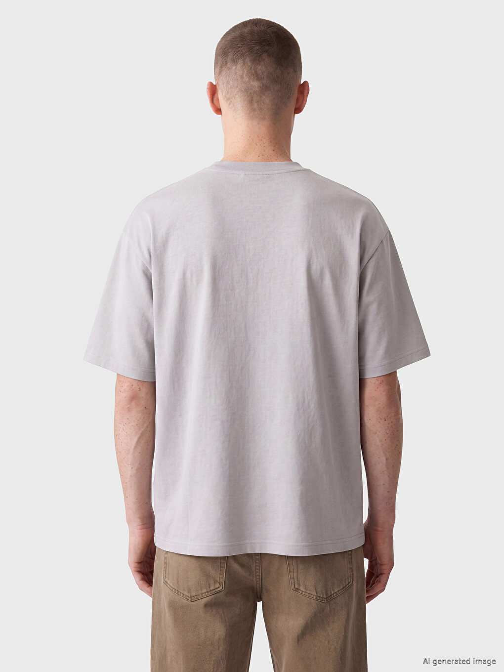 Gri Loose Fit Soft Touch Erkek Tişört-3