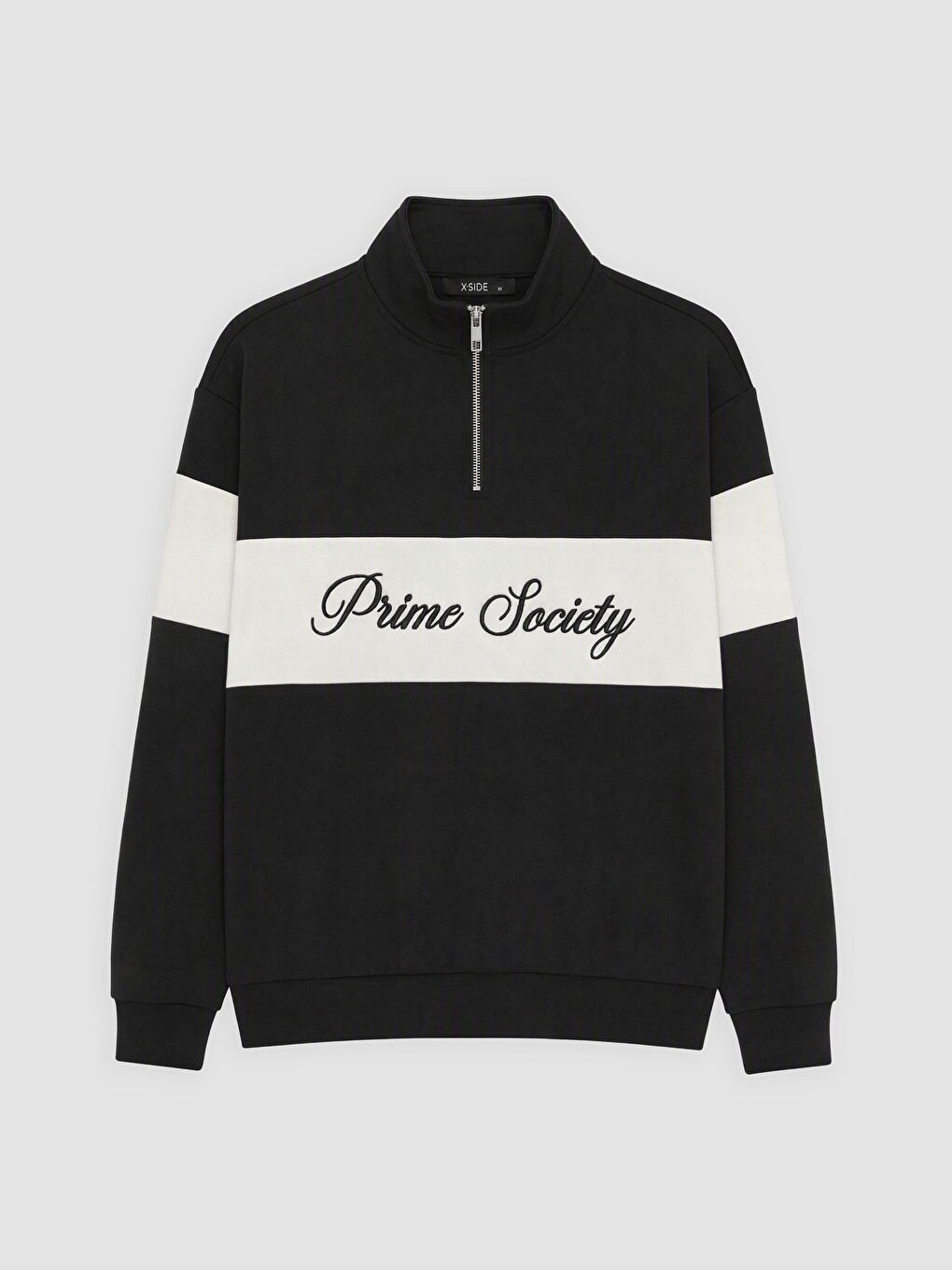 Siyah Dik Yaka Renk Bloklu Erkek Sweatshirt