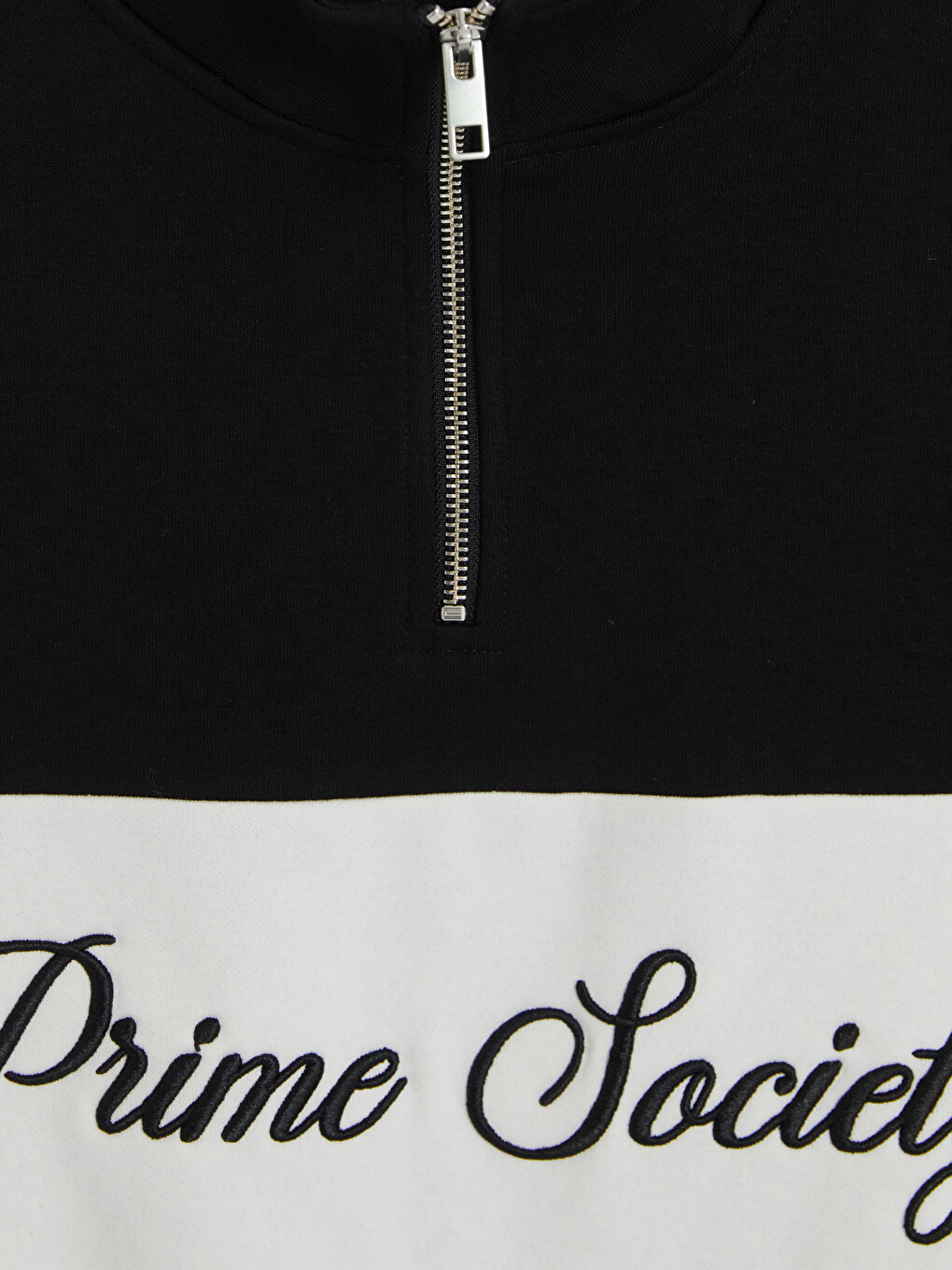 Siyah Dik Yaka Renk Bloklu Erkek Sweatshirt-2