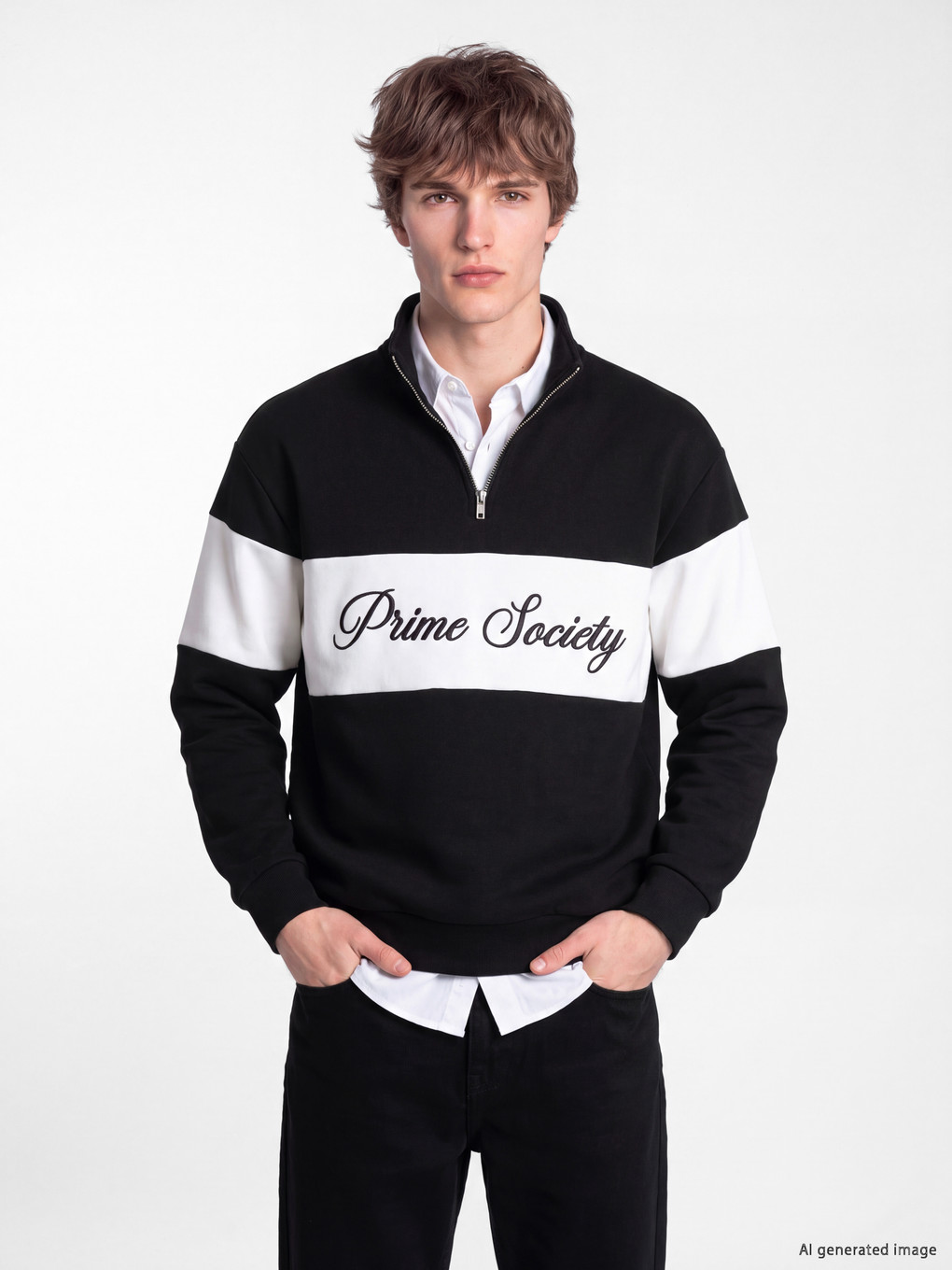 Mock Neck Color Block Men's Sweatshirt