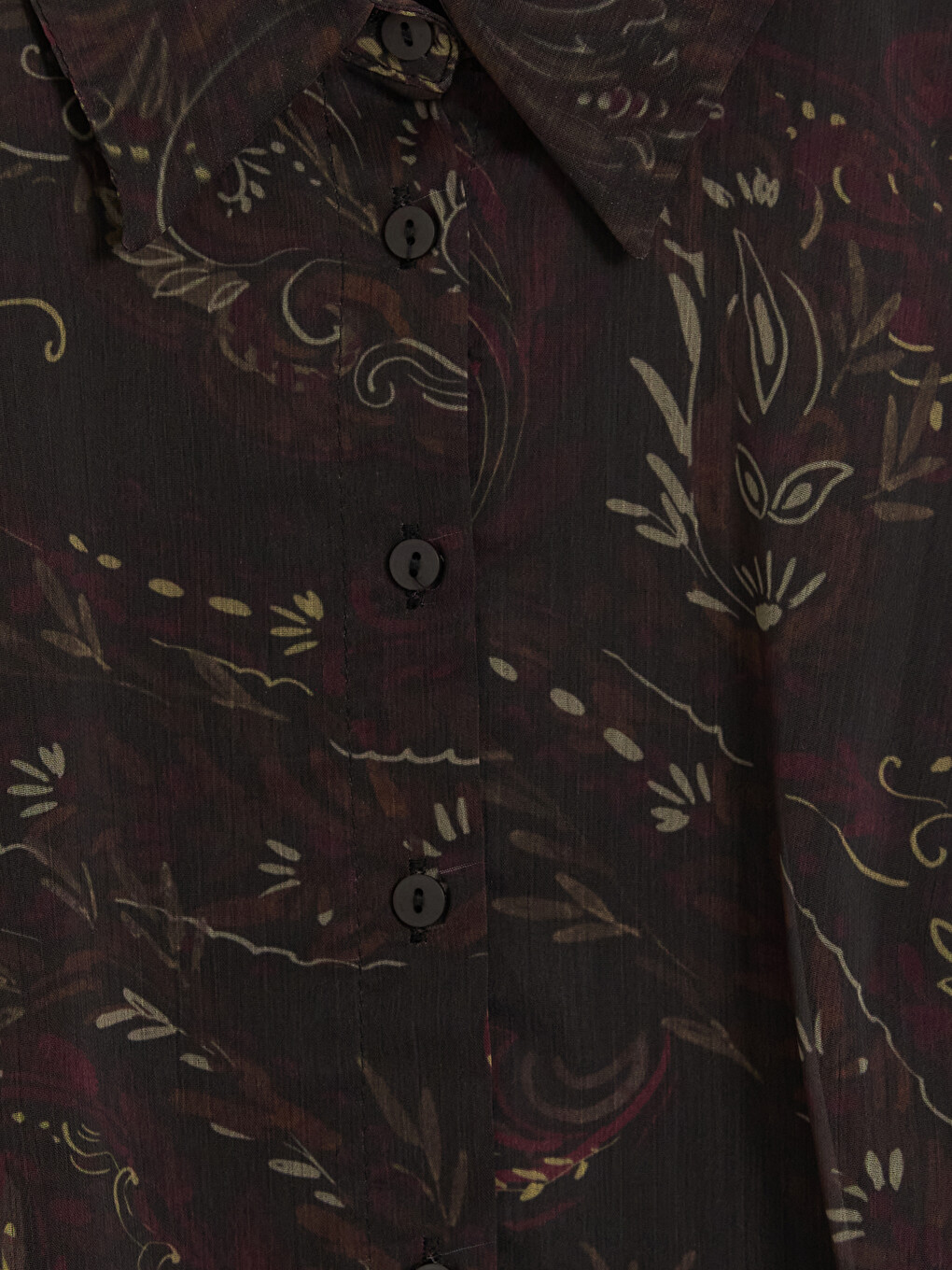 Shirt Collar Waist Sashed Patterned Chiffon Dress-1