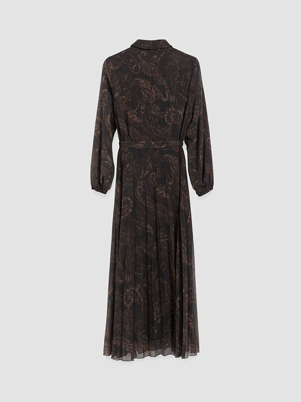 Shirt Collar Waist Sashed Patterned Chiffon Dress-2