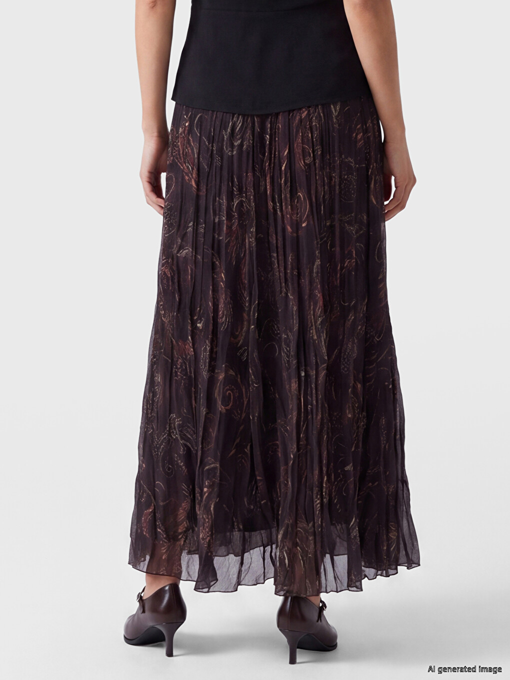 Elastic Waist Patterned Chiffon Skirt-4