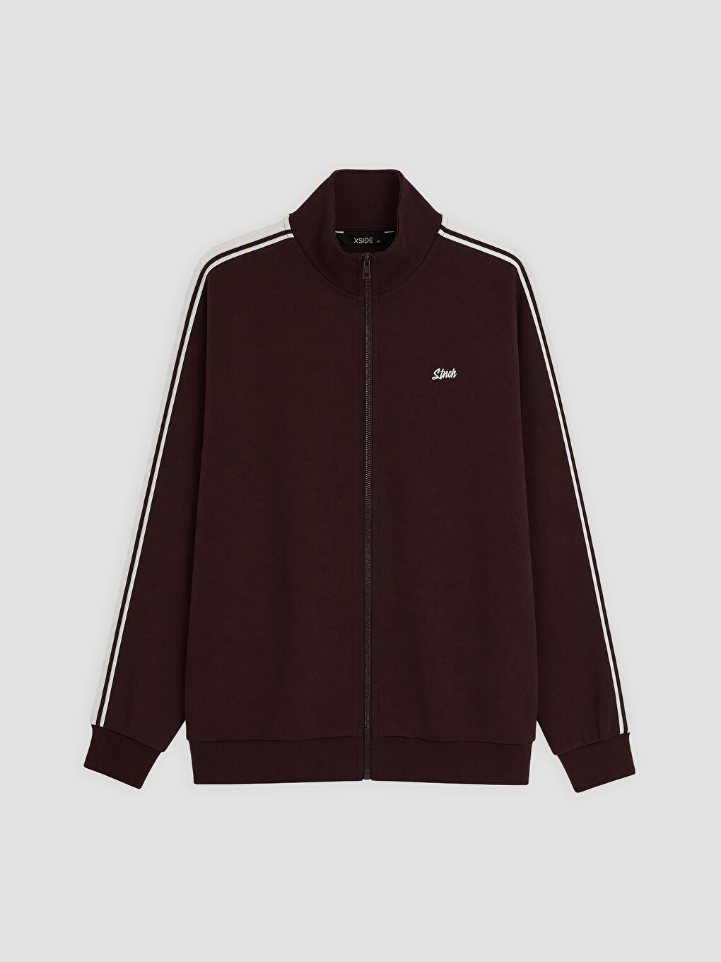 Bordo Regular Fit Dik Yaka Erkek Fermuarlı Sweatshirt