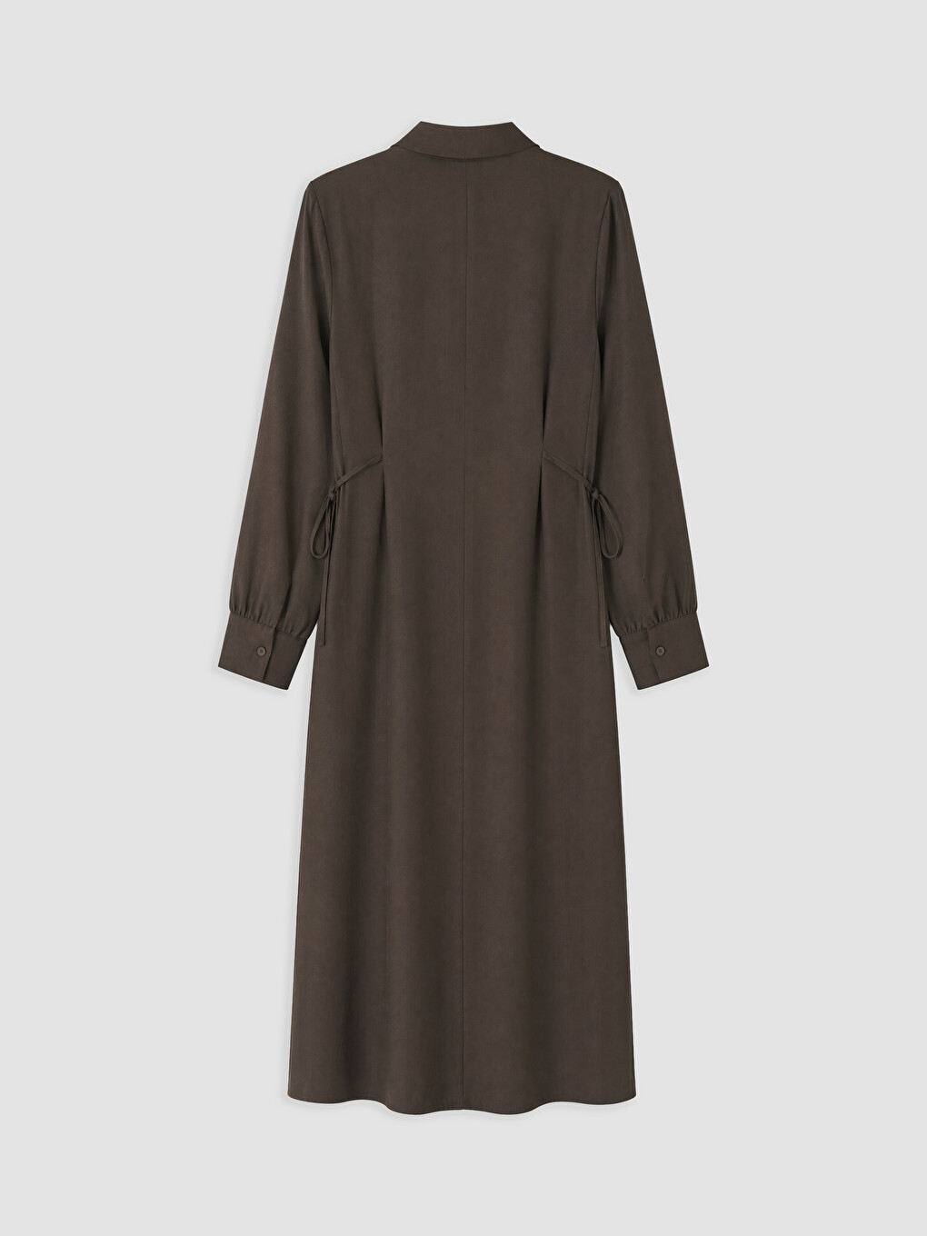 Kahverengi Beli Bağcıklı Modal Karışımlı Gömlek Elbise-5