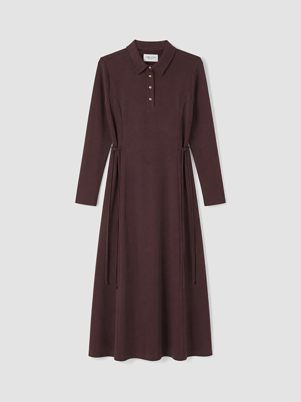 Bordo Polo Yaka Belden Oturtmalı Elbise