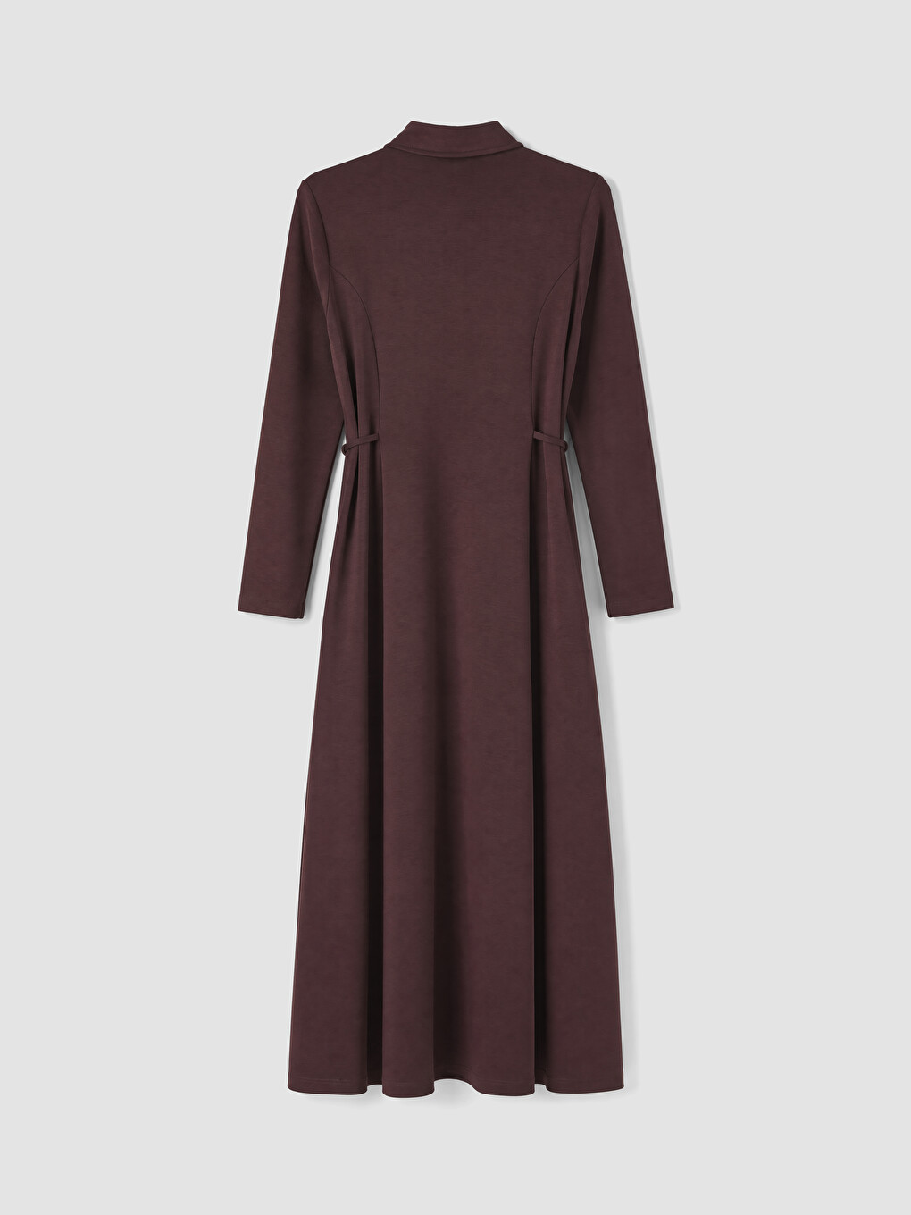 Bordo Polo Yaka Belden Oturtmalı Elbise-2