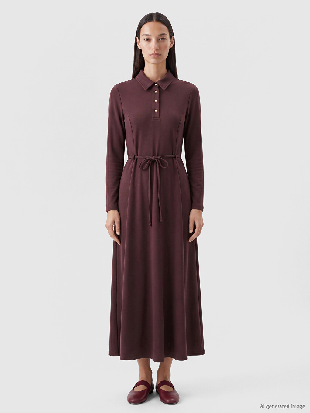 Polo Collar Fitted Waist Dress