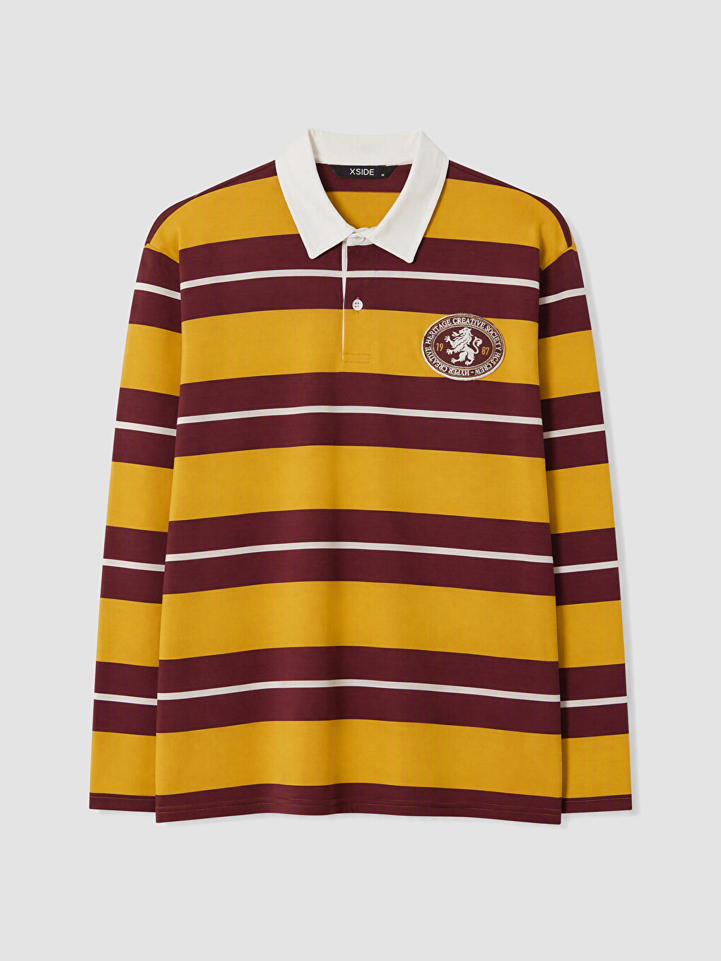 Sarı Polo Yaka Çizgili Erkek Sweatshirt-4