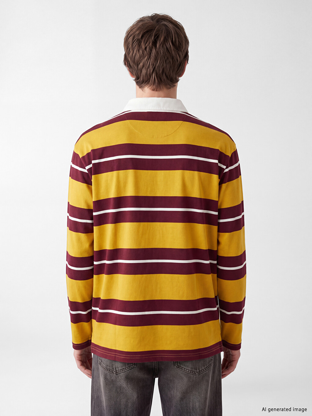 Sarı Polo Yaka Çizgili Erkek Sweatshirt-3