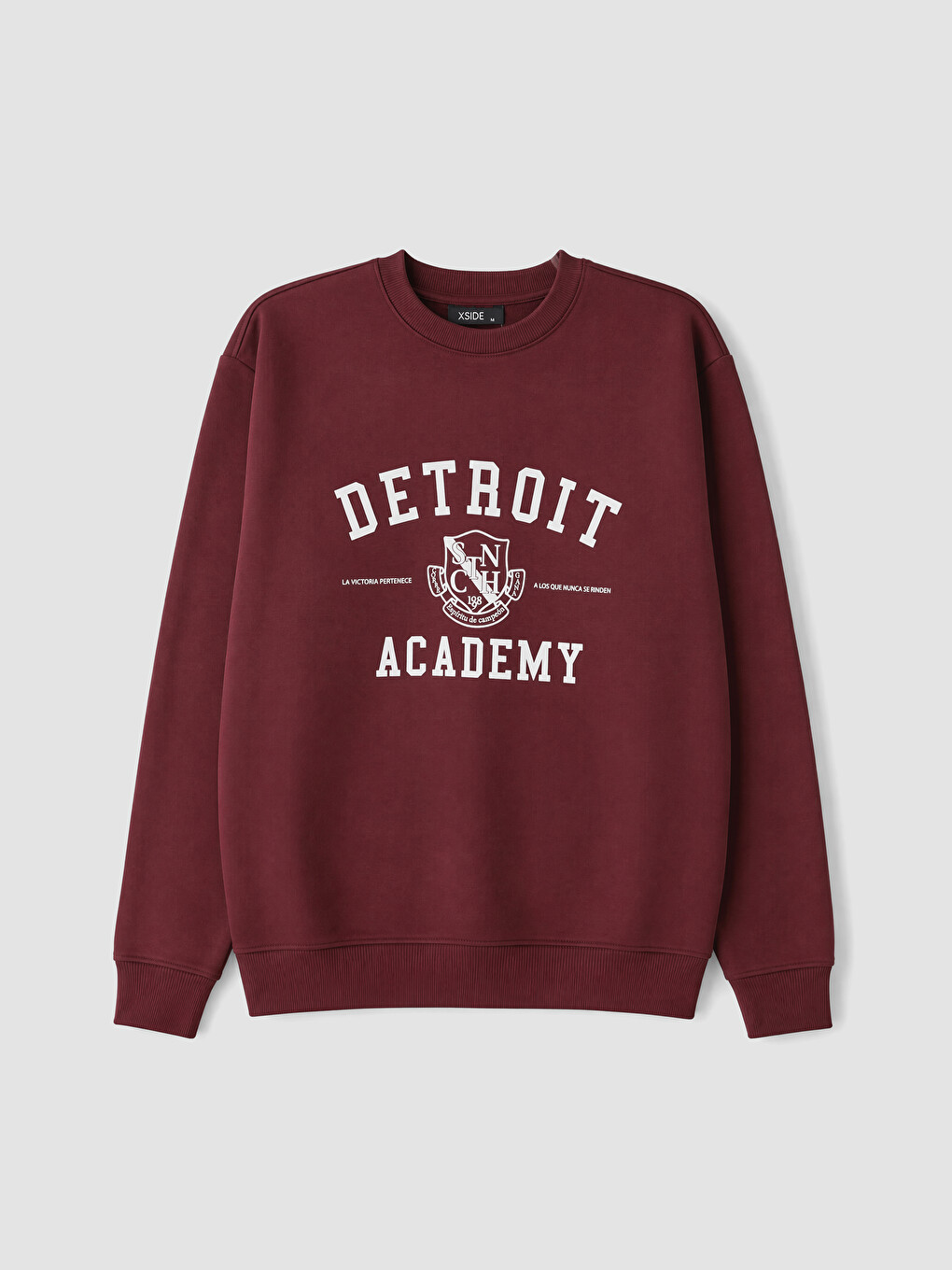 Bordo Bisiklet Yaka Detroit Baskılı Erkek Kalın Sweatshirt-4