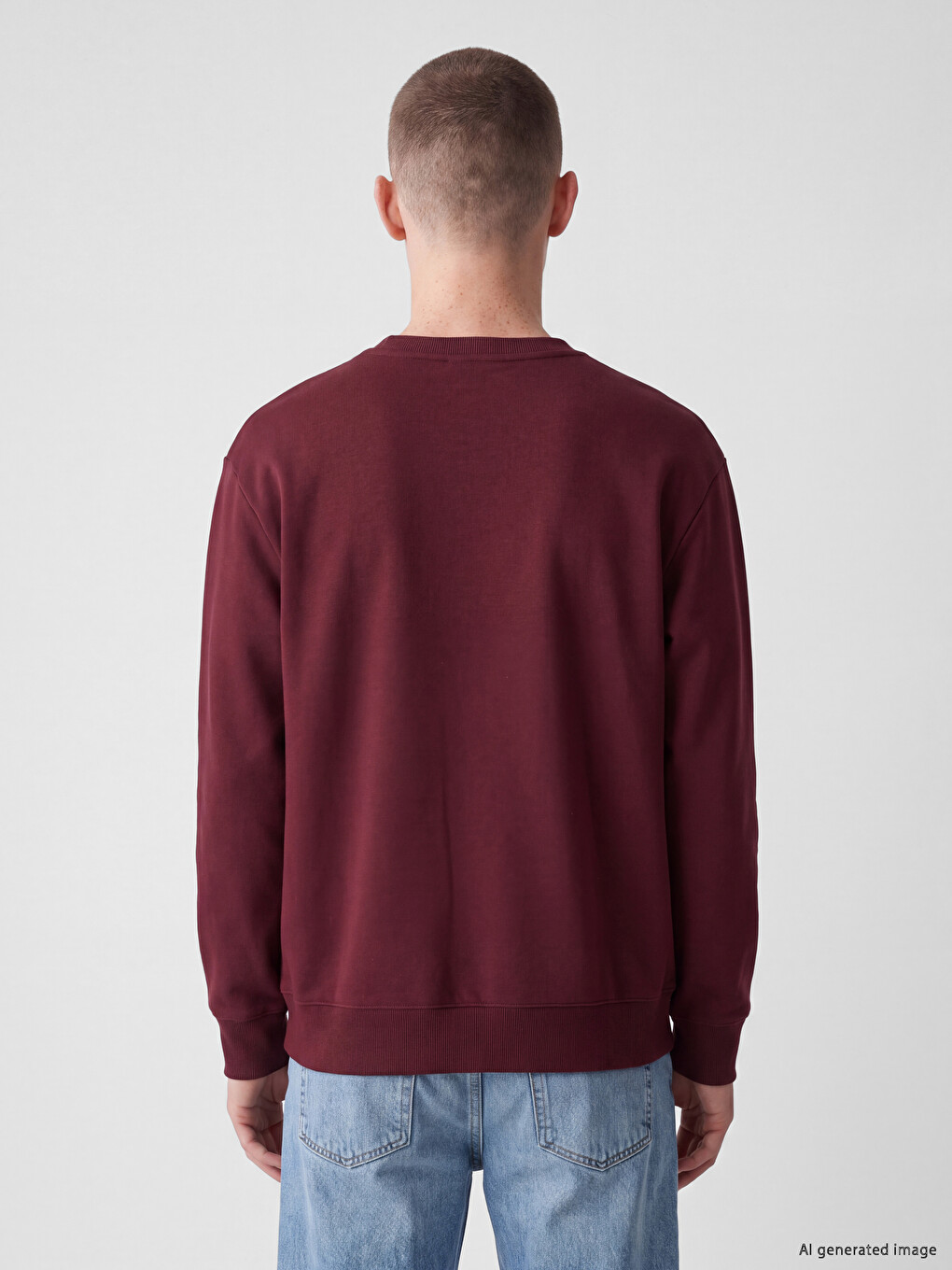 Bordo Bisiklet Yaka Detroit Baskılı Erkek Kalın Sweatshirt-3