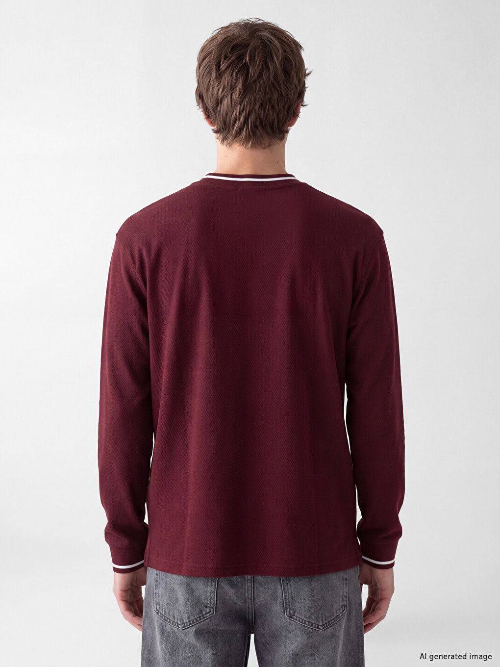 Bordo V Yaka Baskılı Erkek Sweatshirt-3