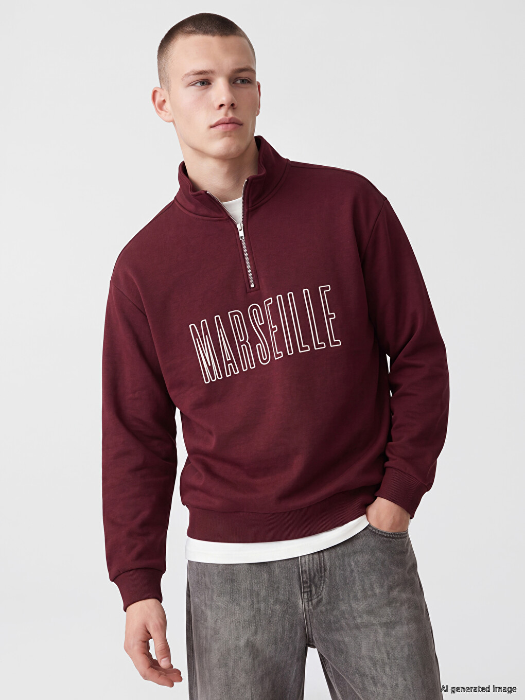Mock Neck Marseille Printed Men's Thick Sweatshirt