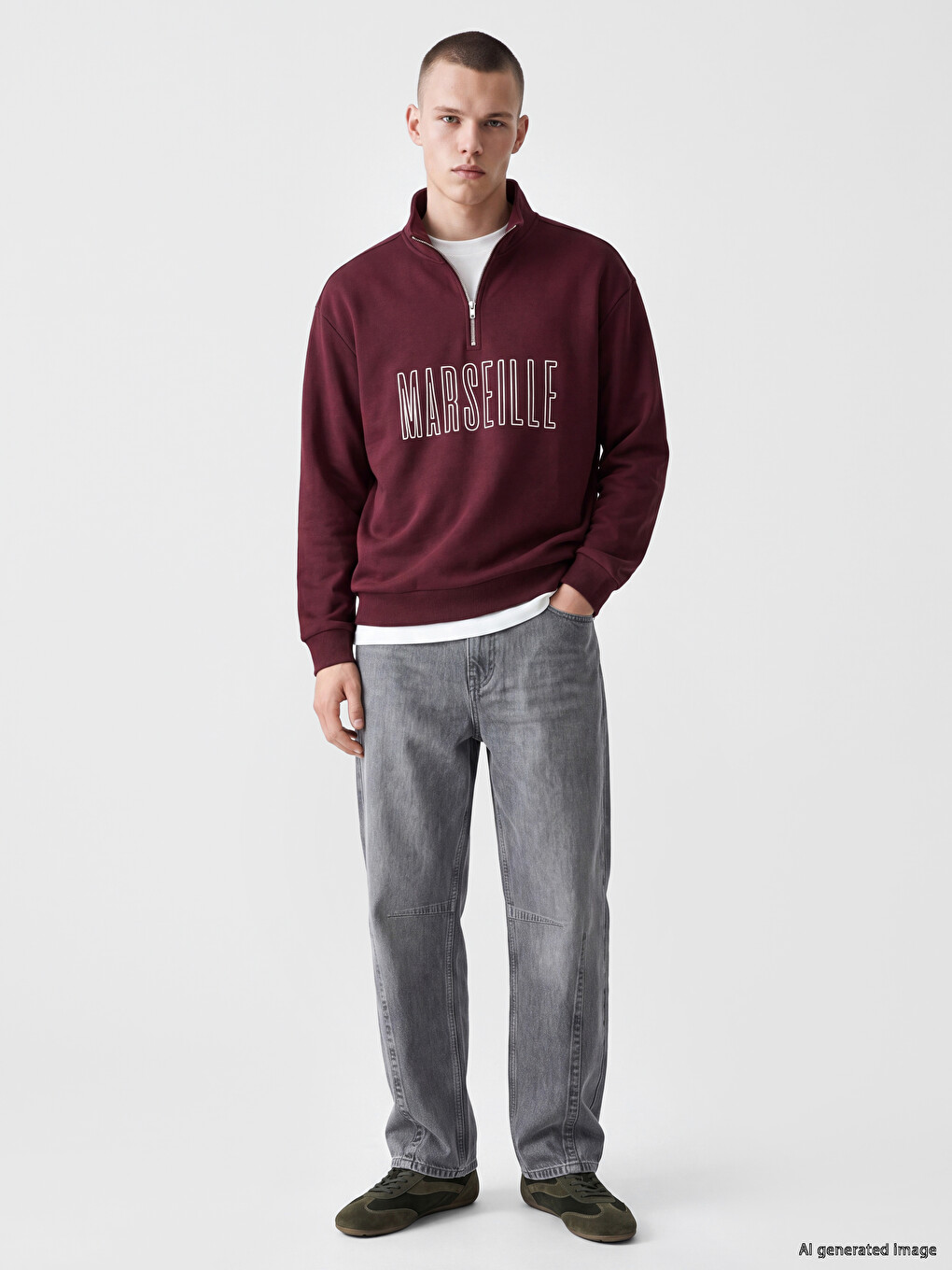 Mock Neck Marseille Printed Men's Thick Sweatshirt-1
